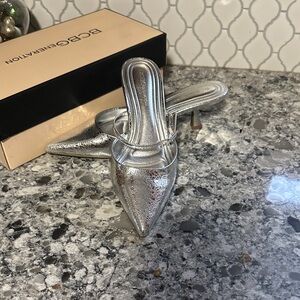 BCBGeneration Kalista Metallic Silver kitten heel Pointed Heels